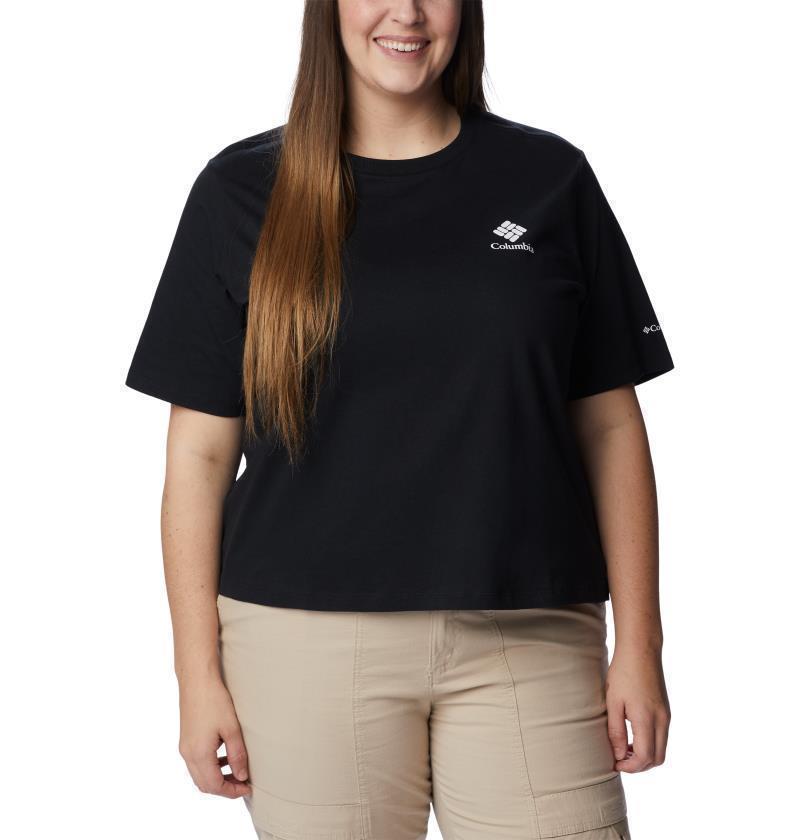 North Cascades Relaxed Tee, Extended - Womens - Black / Framed Halftone Logo Graphic 1