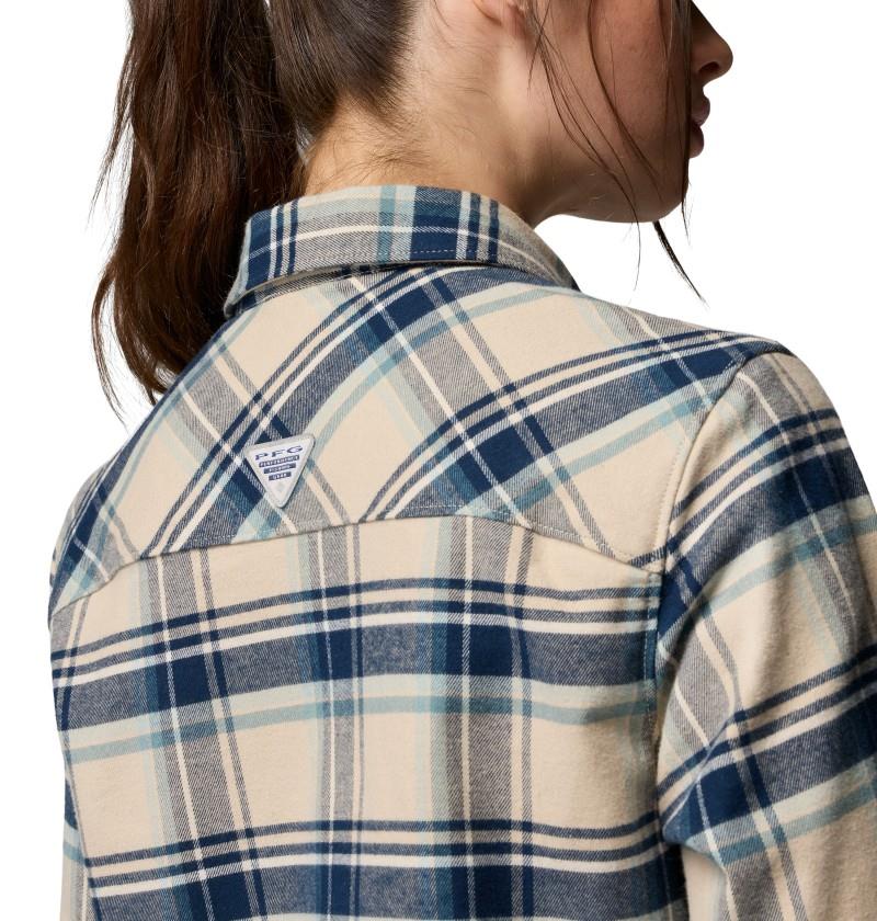 PFG Topwater Tech Flannel - Womens - ancient fossil reel plaid 1