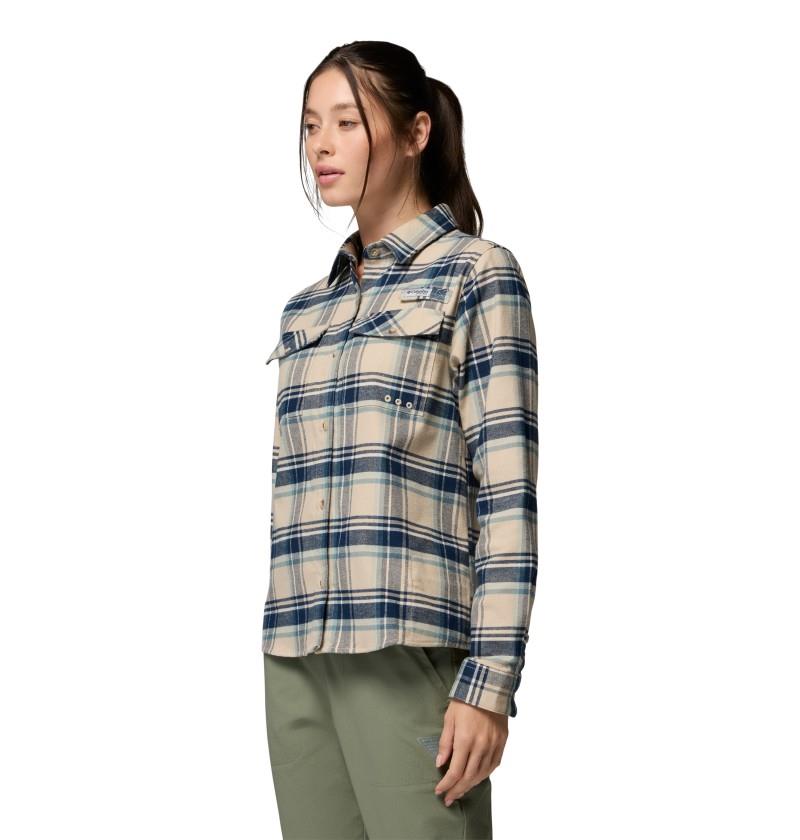 PFG Topwater Tech Flannel - Womens - ancient fossil reel plaid 1