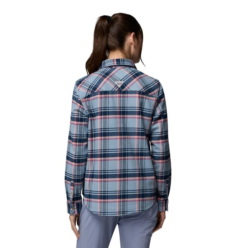 PFG Topwater Tech Flannel - Womens - collegiate navy reel plaid 1
