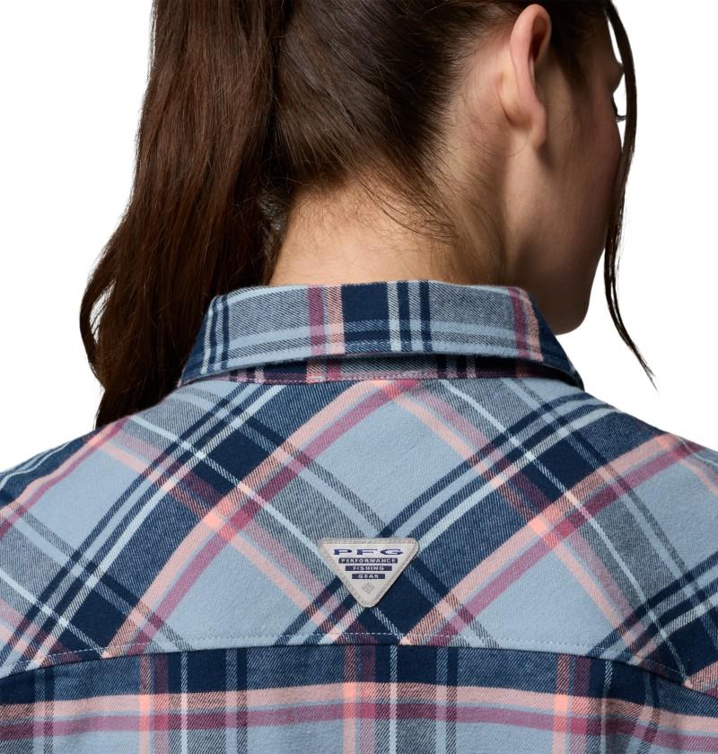 PFG Topwater Tech Flannel - Womens - collegiate navy reel plaid 1