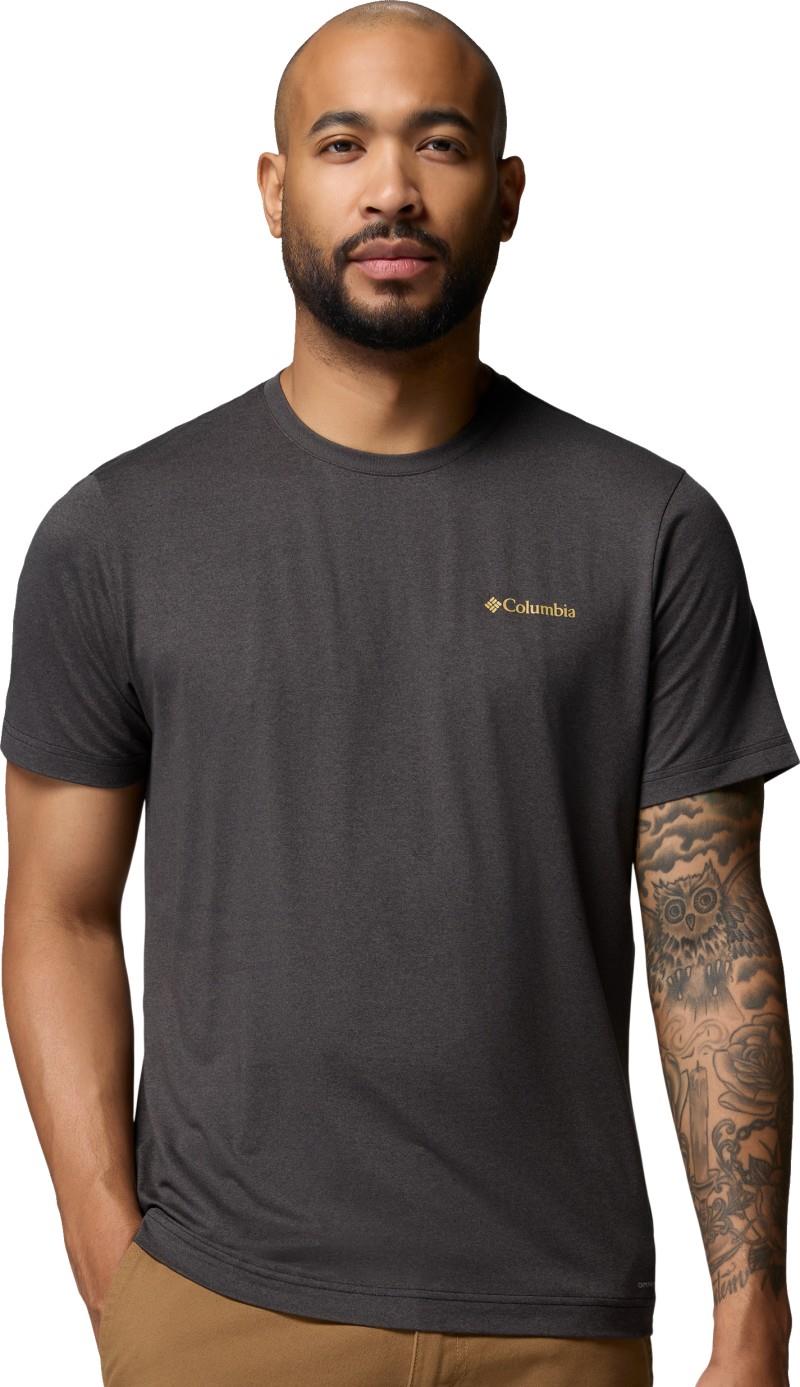 Parsons Point SS Back Graphic Tee, Extended - Mens - black heather blocky banner button 1