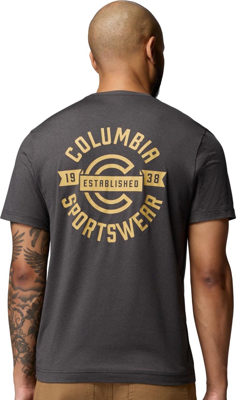 Parsons Point SS Back Graphic Tee, Extended - Mens - black heather blocky banner button 1