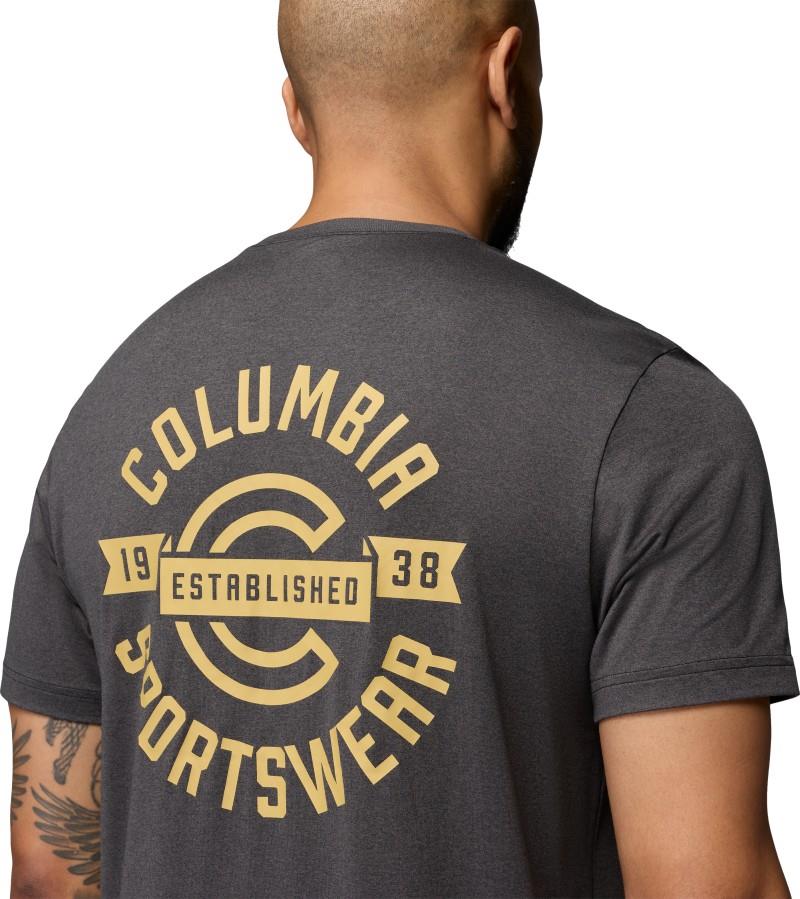 Parsons Point SS Back Graphic Tee, Extended - Mens - black heather blocky banner button 1