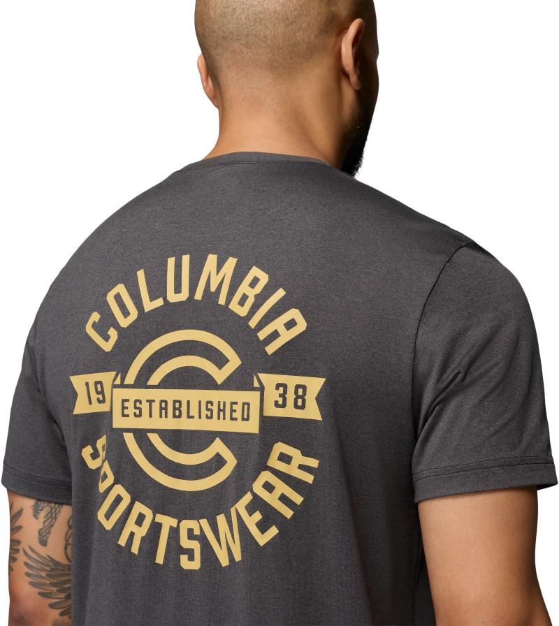 Parsons Point SS Back Graphic Tee, Tall - Mens - black heather blocky banner button 1