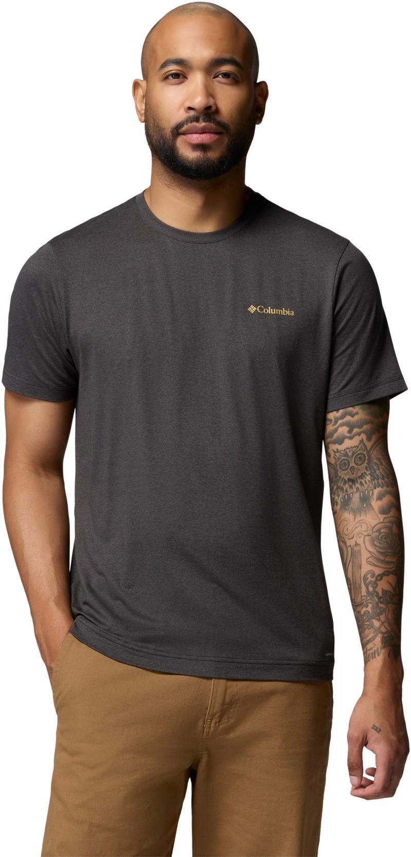 Parsons Point SS Back Graphic Tee - Mens - black heather blocky banner button 1