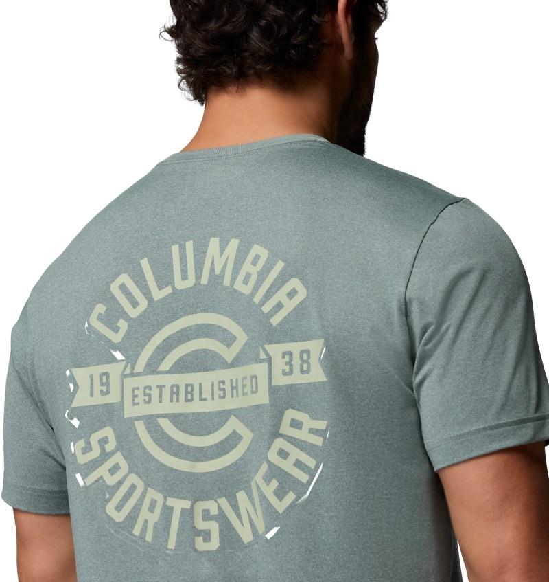 Parsons Point SS Back Graphic Tee - Mens - sedona sage heather blocky banner button 1