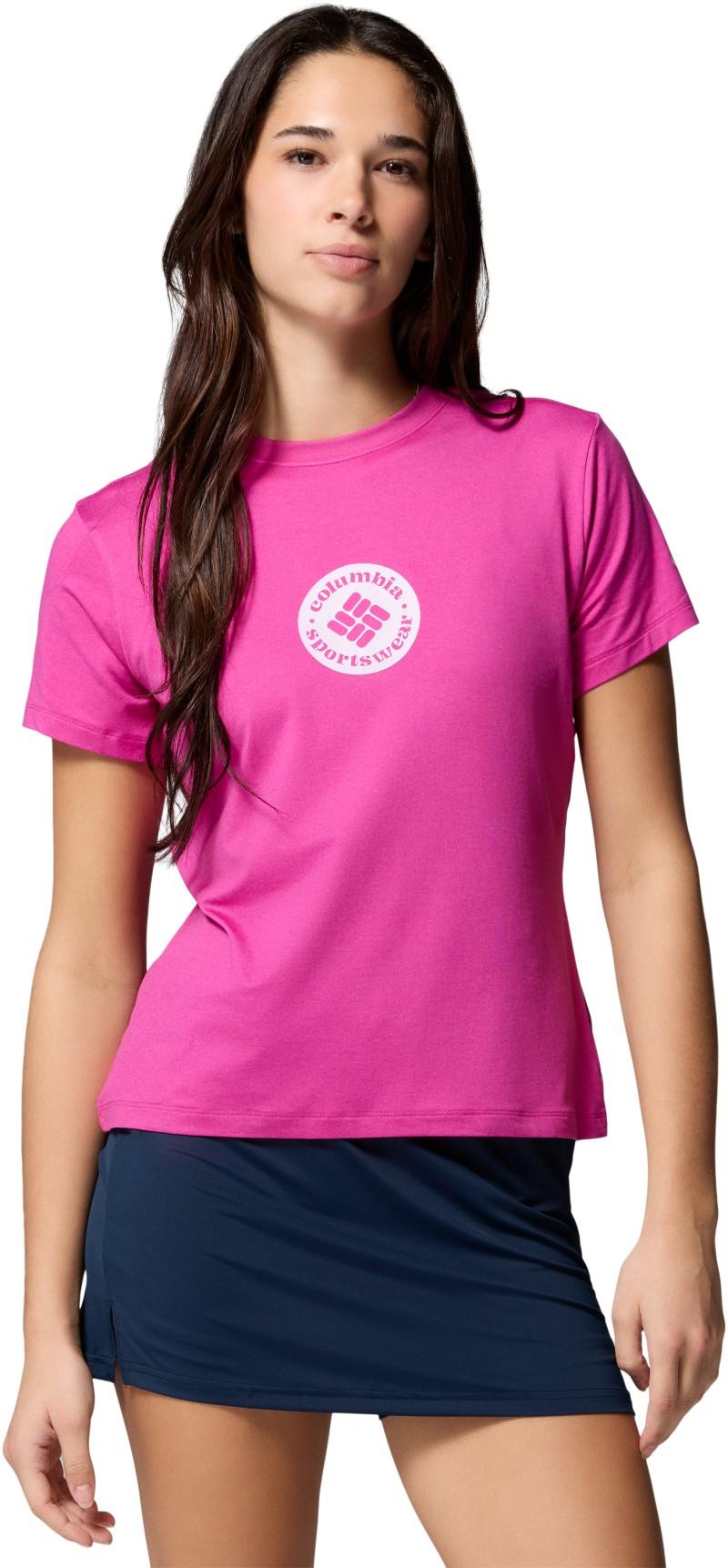 Parsons Point SS Graphic Tee - Womens - fuchsia heather / gem focused 1