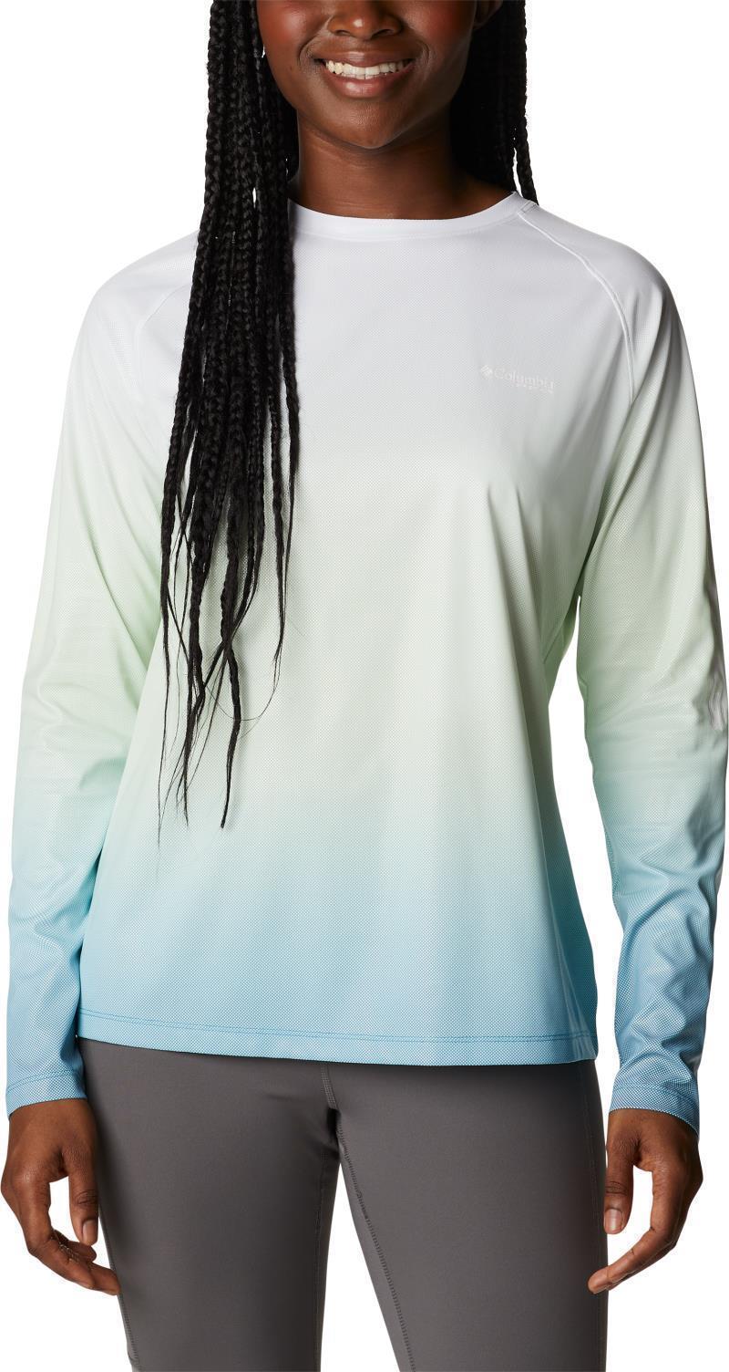 Printed Tidal Deflector LS - Womens - Light Lime / Deep Marine Gradient 1