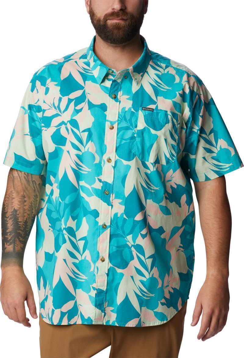 Rapid Rivers Printed SS Shirt, Extended - Mens - Bright Aqua Floriated 1