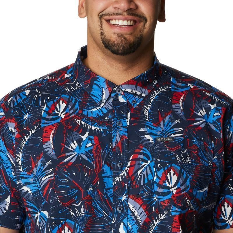 Rapid Rivers Printed SS Shirt, Extended - Mens - bright indigo king palms multi 1