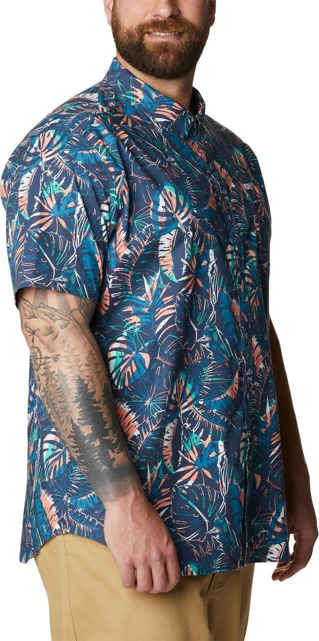 Rapid Rivers Printed SS Shirt, Extended - Mens - dark mountain king palms multi 1