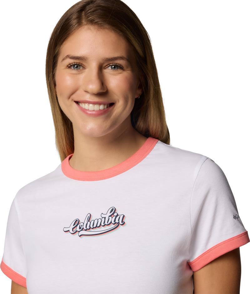 Rolling Bend Graphic Ringer Tee - Womens - white / elevated script 1