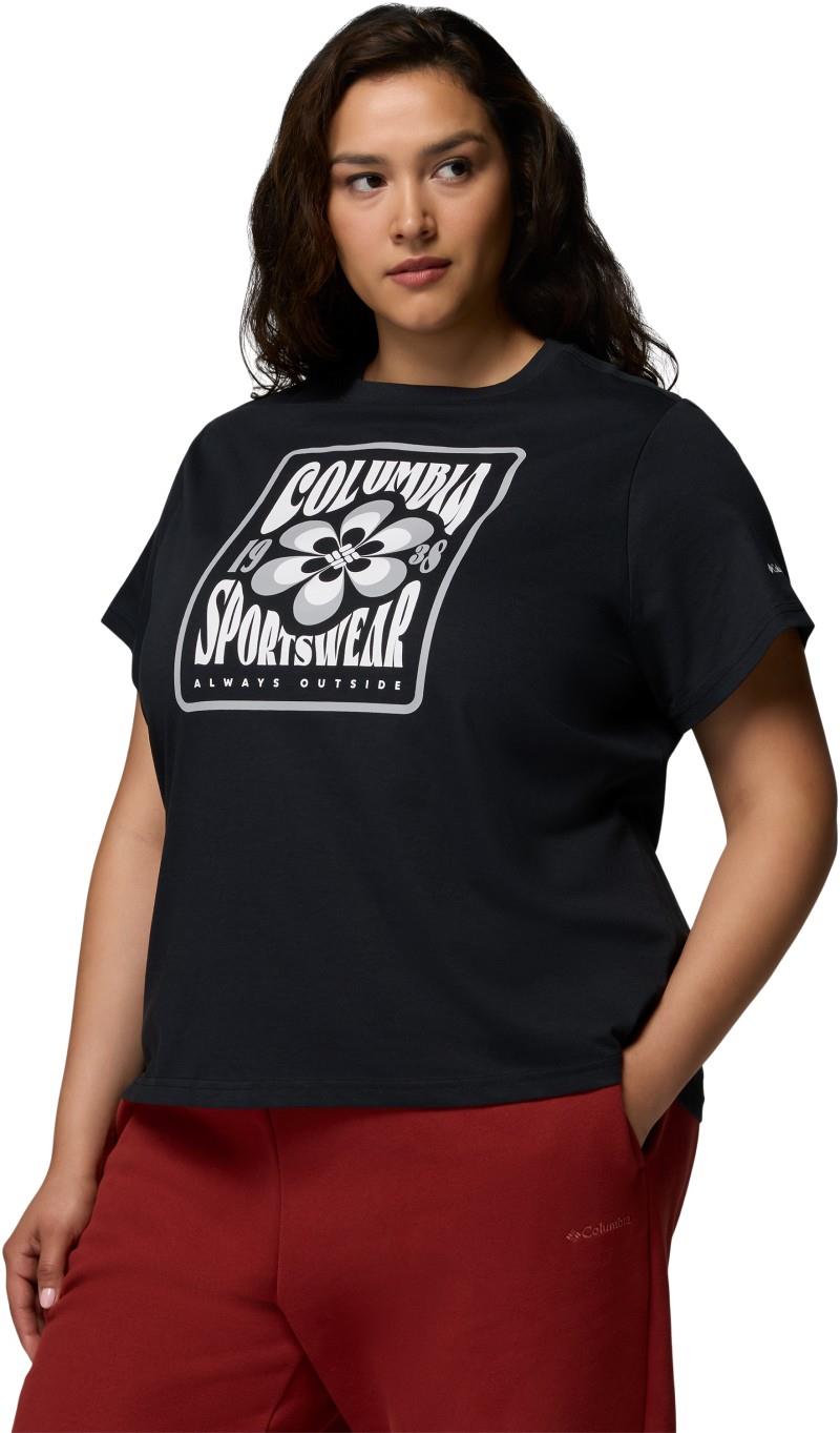 Rolling Bend Seasonal Graphic Tee, Extended - Womens - black / flower power badge 1
