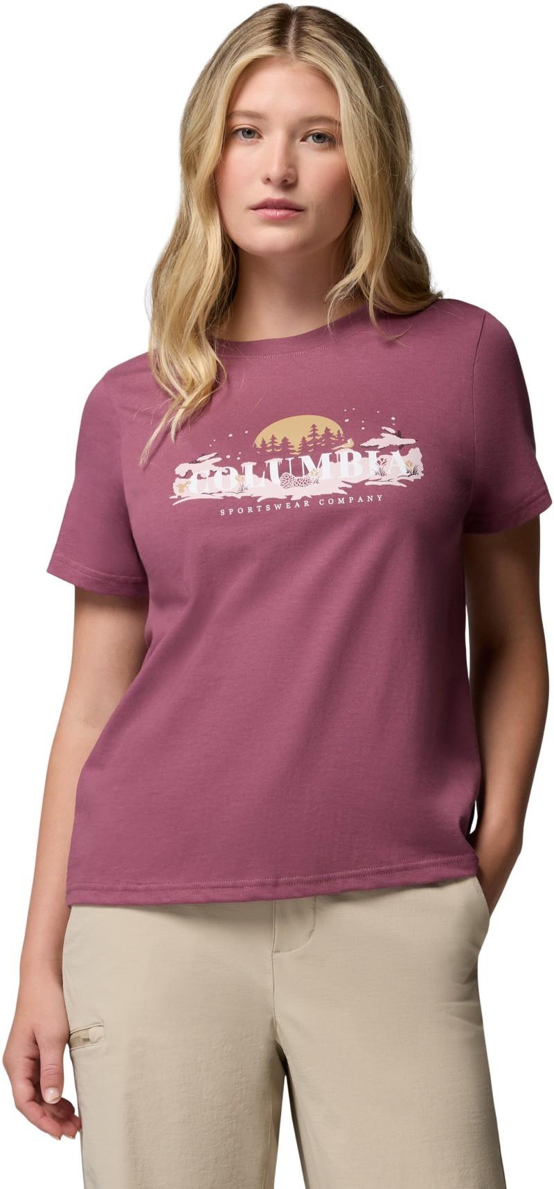 Rolling Bend Seasonal Graphic Tee - Womens - antique mauve / hike happy 1