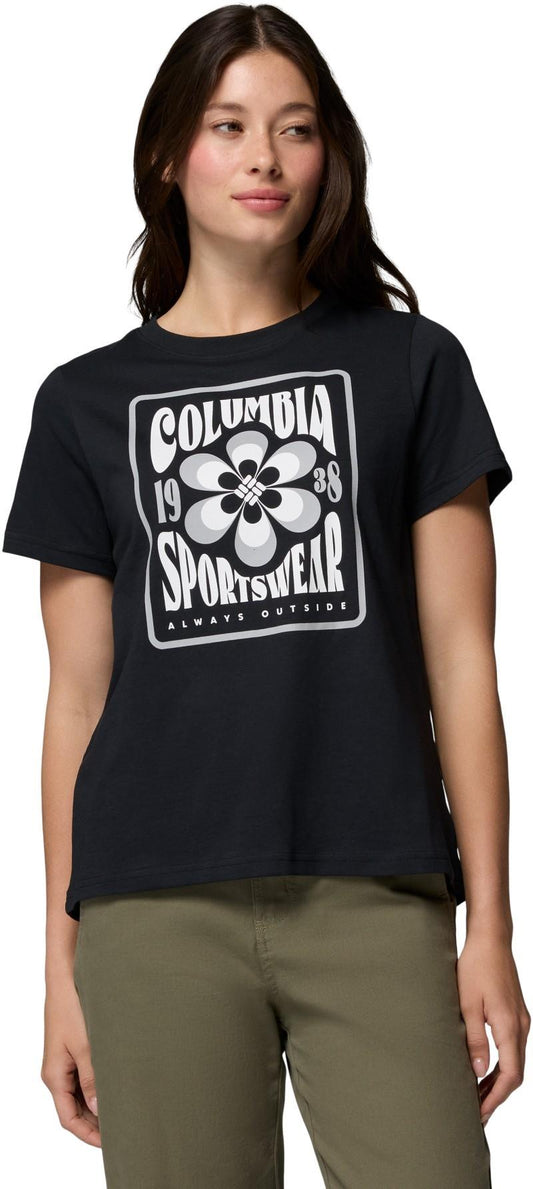 Rolling Bend Seasonal Graphic Tee - Womens - black / flower power badge 1