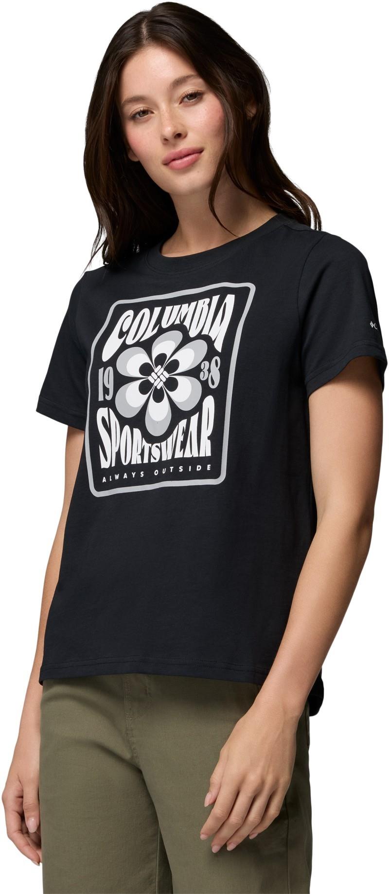 Rolling Bend Seasonal Graphic Tee - Womens - black / flower power badge 1