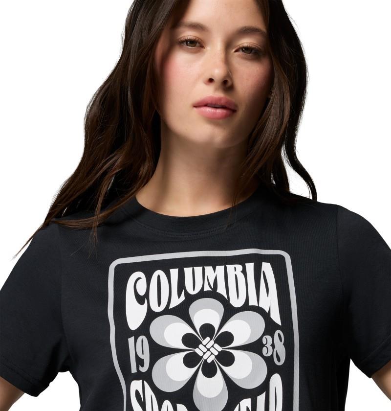 Rolling Bend Seasonal Graphic Tee - Womens - black / flower power badge 1