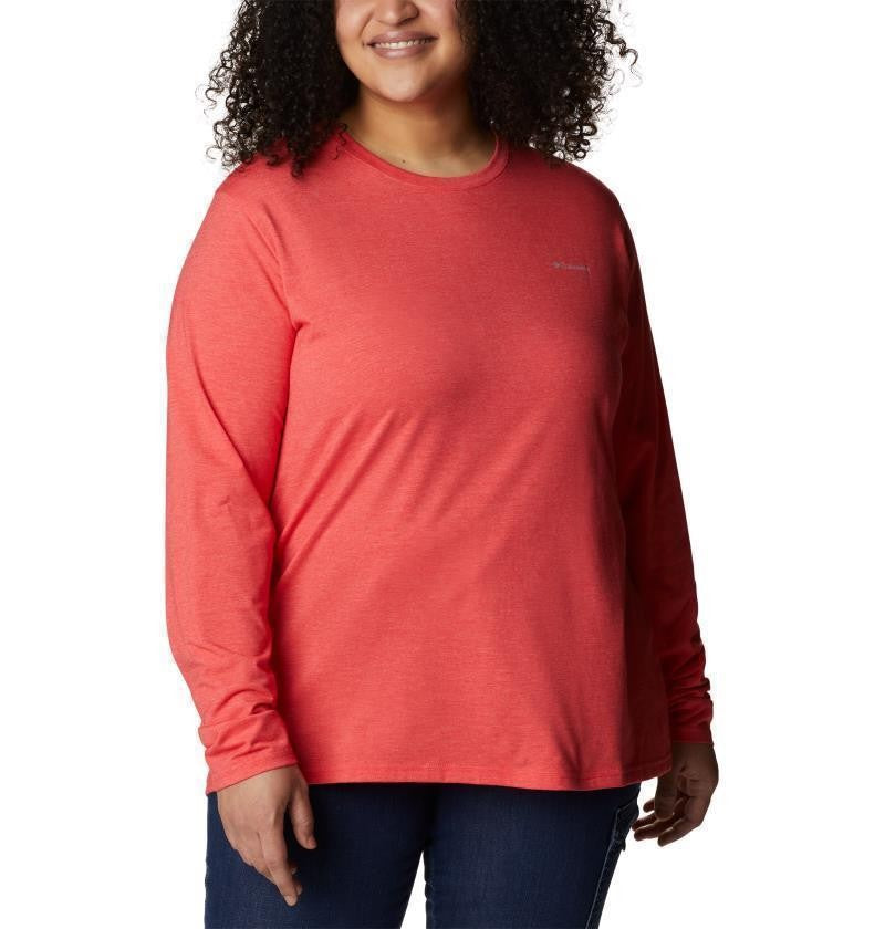 Sun Trek LS Tee - Plus - Womens - red hibiscus heather 1