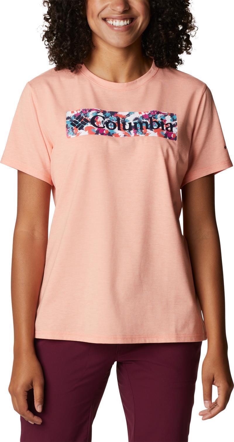 Sun Trek SS Graphic Tee - Womens - Coral Reef Heather / Typhoon Bloom Frame 1