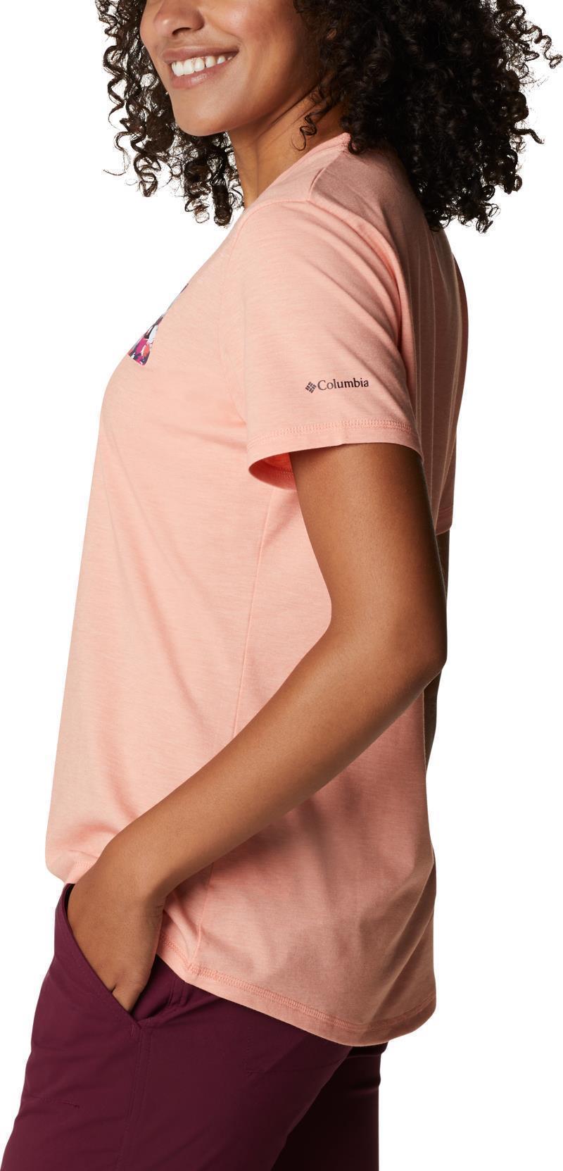 Sun Trek SS Graphic Tee - Womens - Coral Reef Heather / Typhoon Bloom Frame 4
