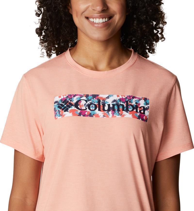 Sun Trek SS Graphic Tee - Womens - Coral Reef Heather / Typhoon Bloom Frame 5