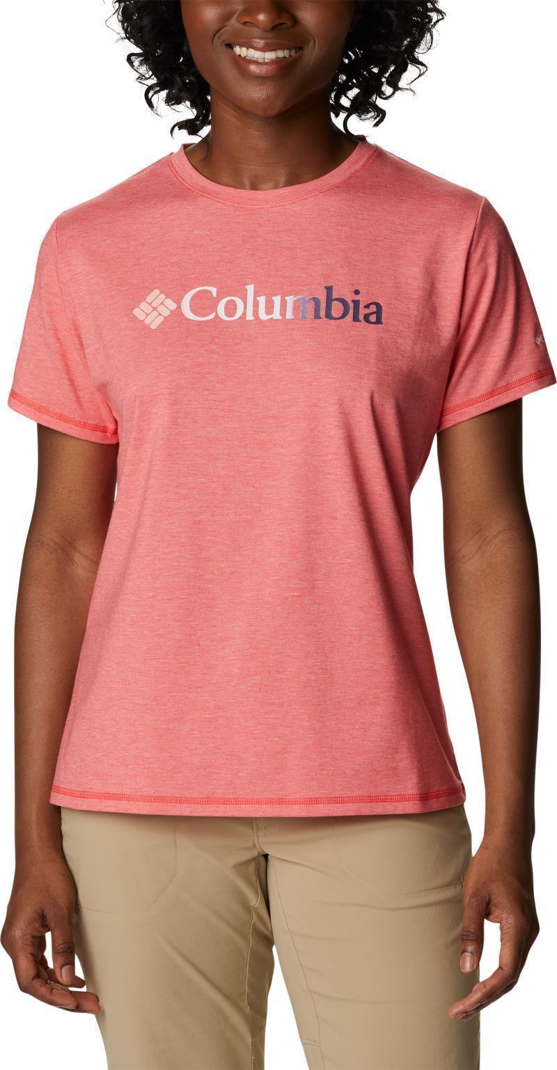 Sun Trek SS Graphic Tee - Womens - Red Hibiscus Heather / Branded Gradient 1