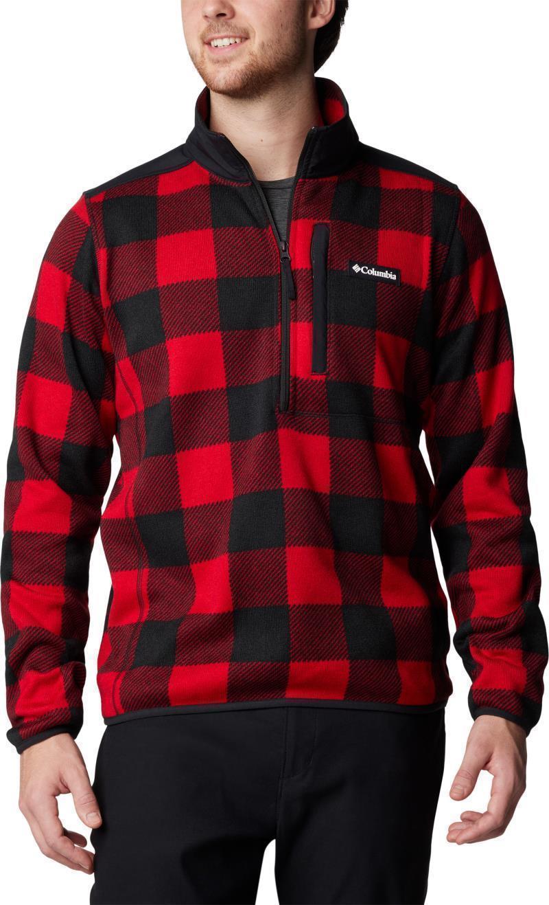 Sweater Weather Printed Half Zip II - Mens - mountain red / check print / mountain red black 1