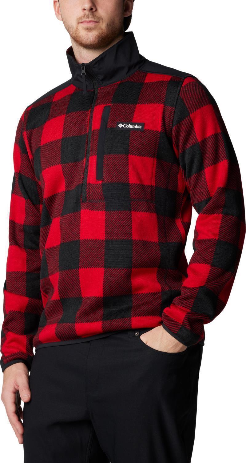 Sweater Weather Printed Half Zip II - Mens - mountain red / check print / mountain red black 1