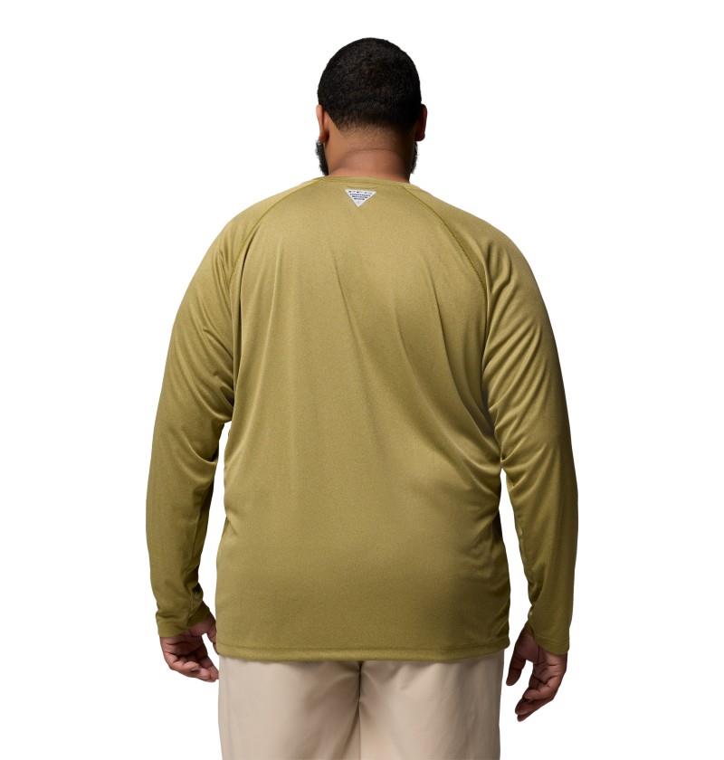 Terminal Tackle LS Shirt, Extended - Mens - grove green heather / spark orange logo 1