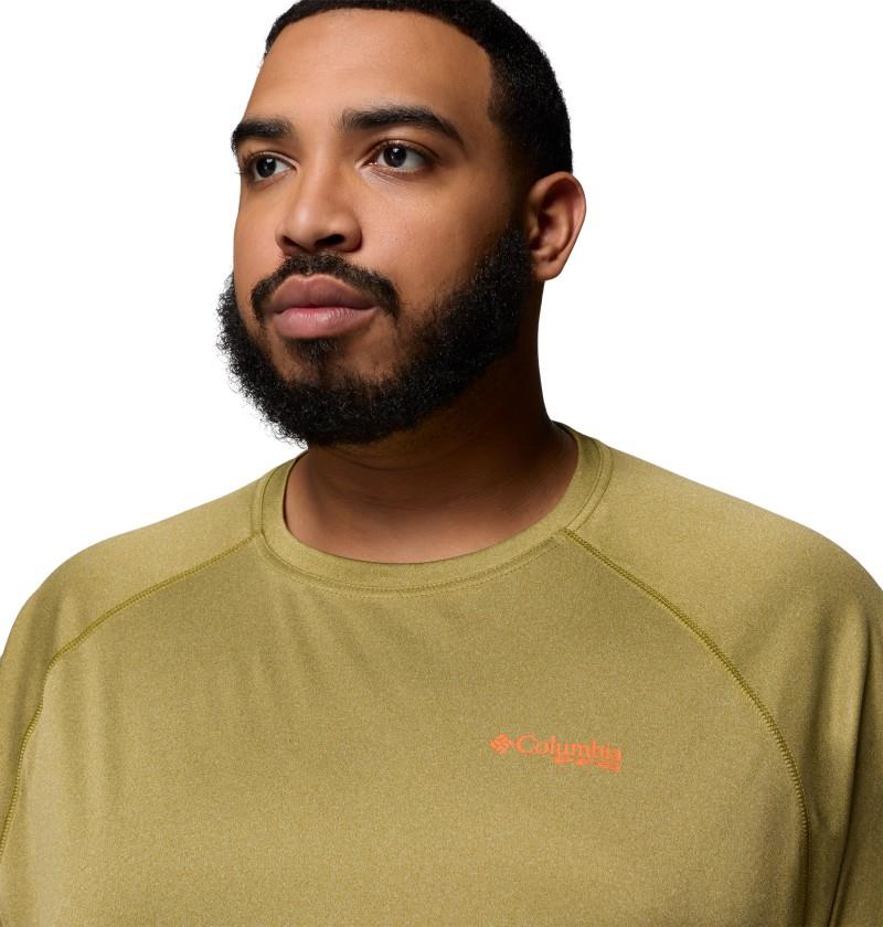 Terminal Tackle LS Shirt, Extended - Mens - grove green heather / spark orange logo 1