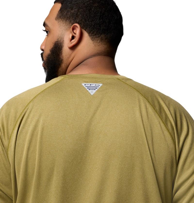 Terminal Tackle LS Shirt, Extended - Mens - grove green heather / spark orange logo 1
