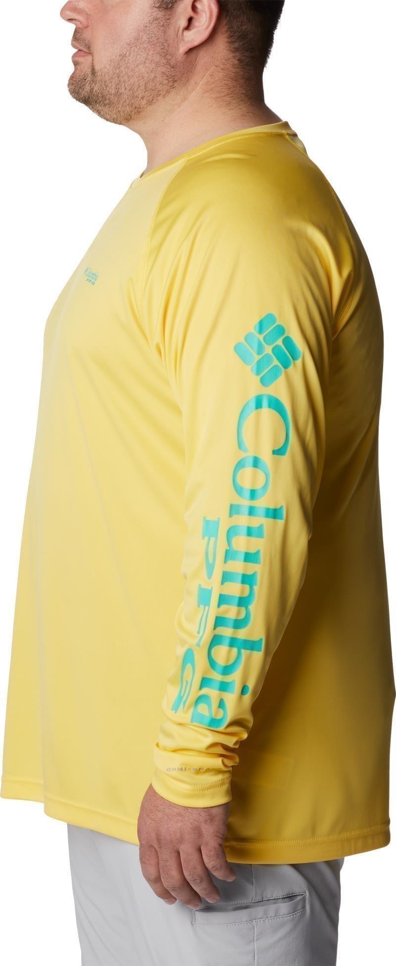Terminal Tackle LS Shirt, Extended - Mens - sun glow / electric turquoise logo 1
