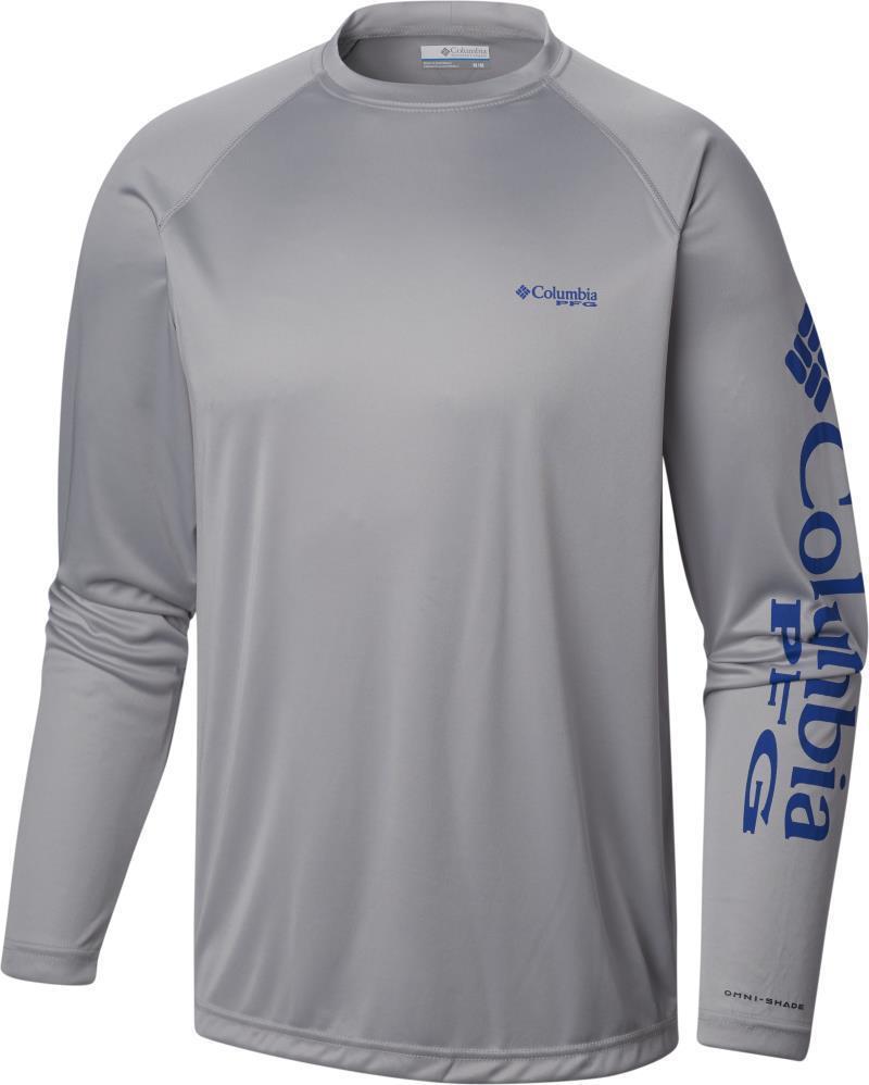 Terminal Tackle LS Shirt - Mens - Cool Grey / Vivid Blue Logo 1