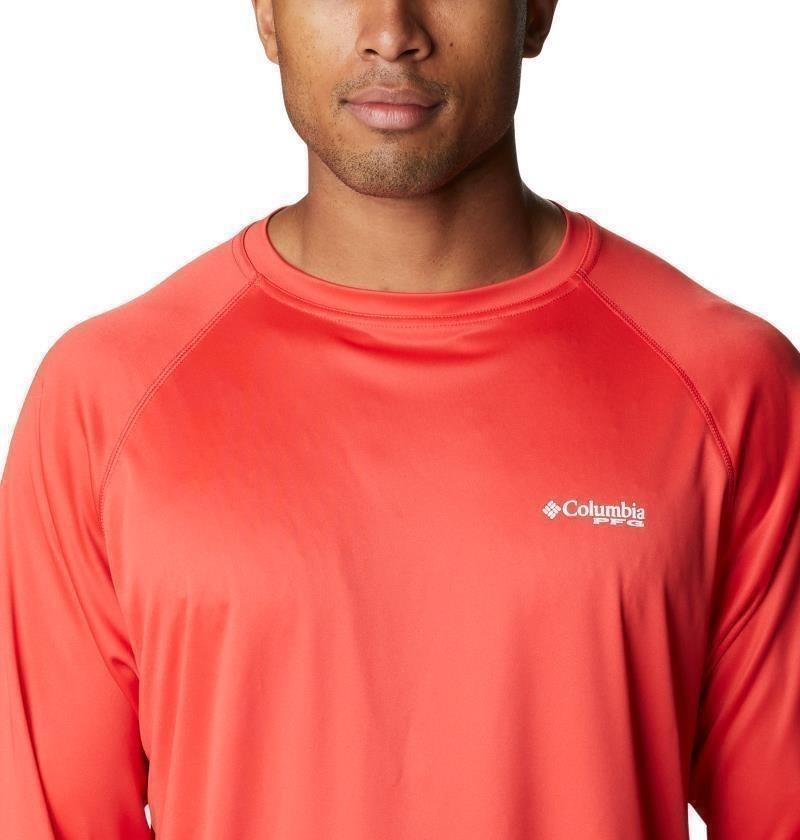 Terminal Tackle LS Shirt - Mens - red hibiscus / white logo 1