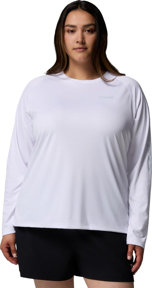 Tidal Tee II LS, Extended - Womens - white / cirrus grey logo 1