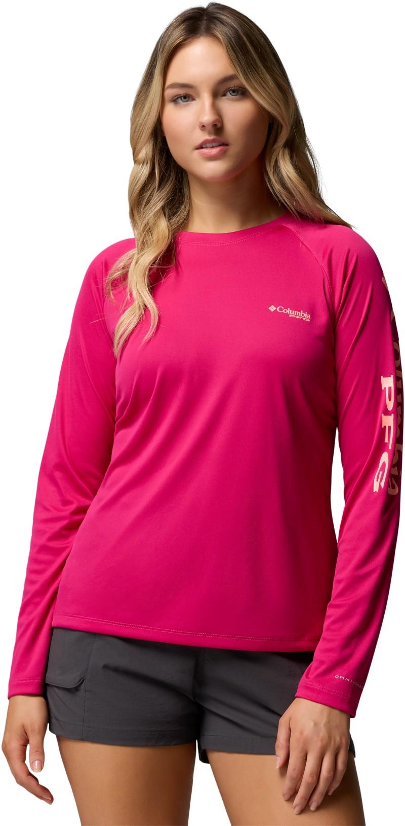 Tidal Tee II LS - Womens - bright nectar / guava pink logo 1