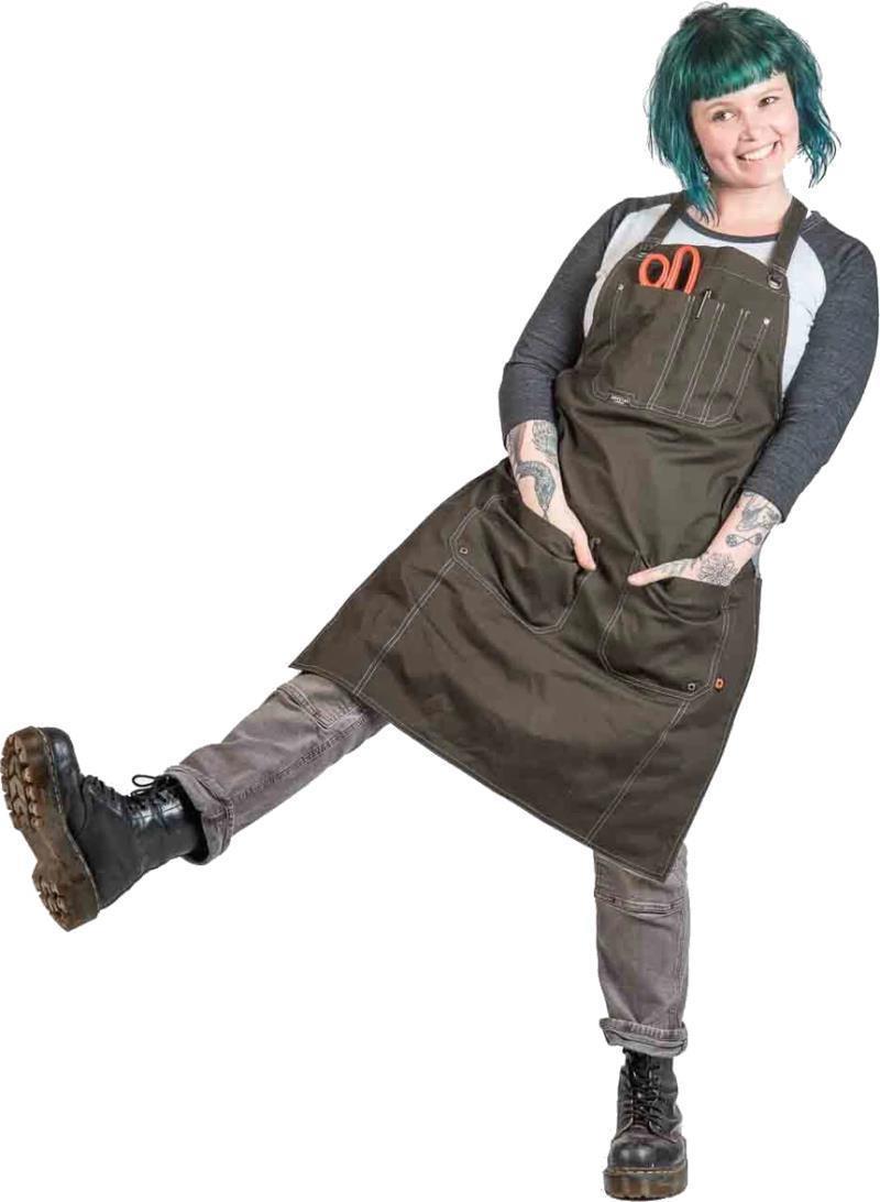 Obana Long Apron - Womens - Olive Green 2