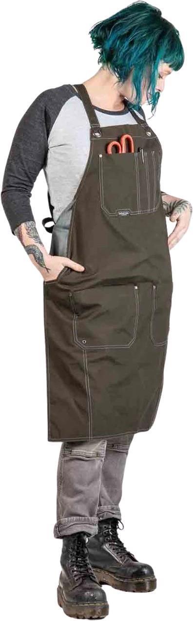 Obana Long Apron - Womens - Olive Green 1