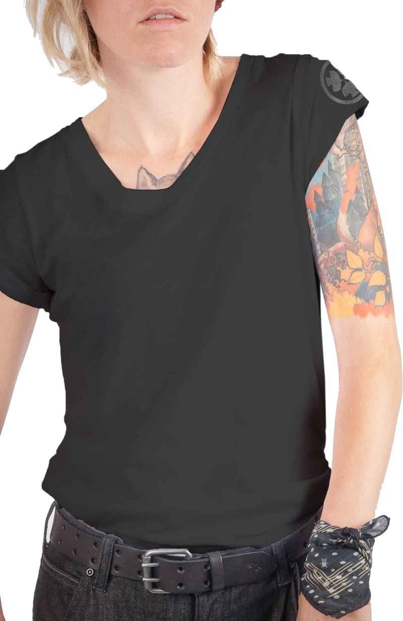 Solid V-Neck Tee - Womens - black 1
