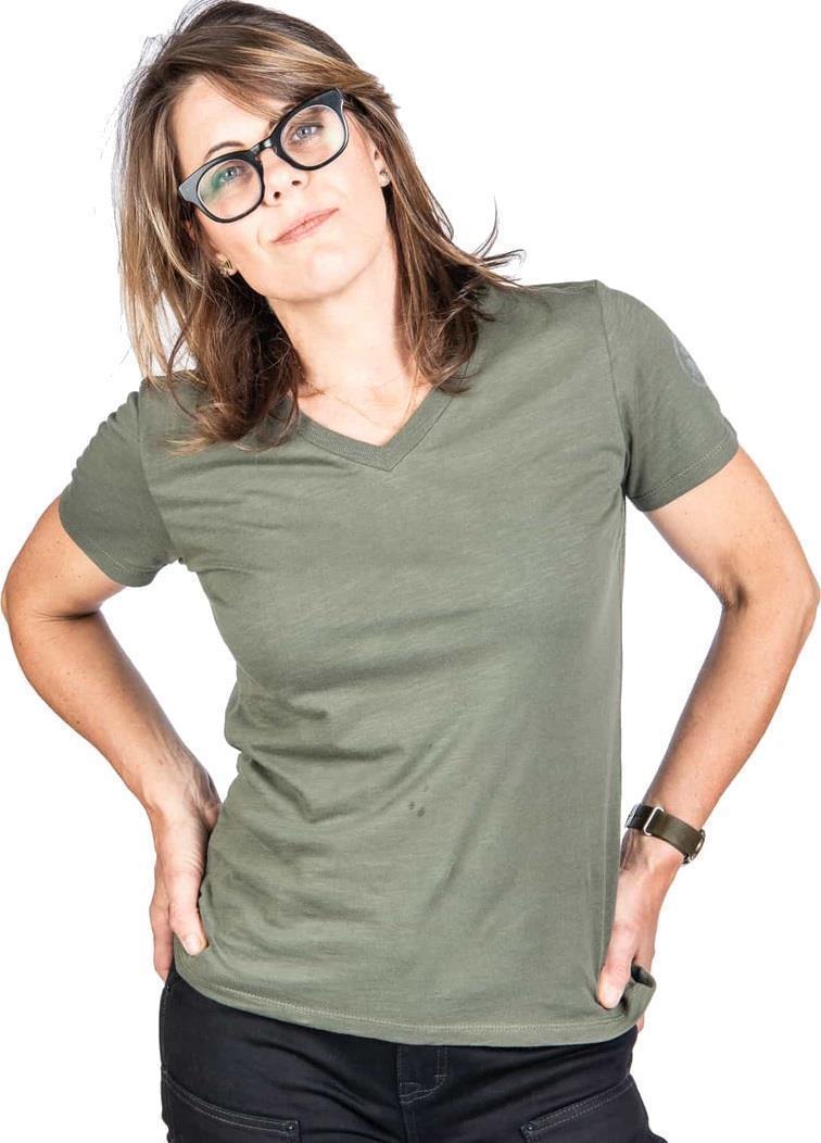 Solid V-Neck Tee - Womens - moss green 1