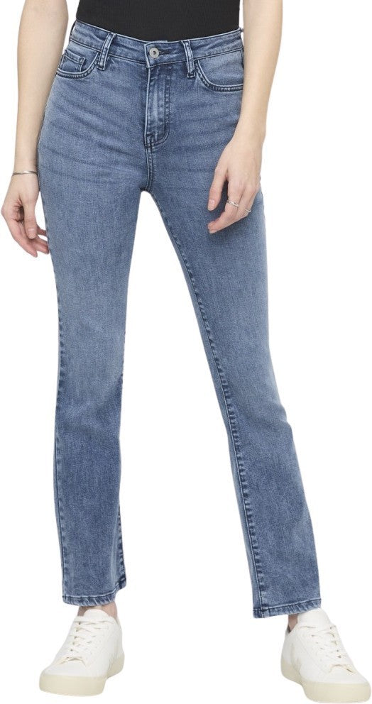 No Sweat Denim High-Rise Kick Flare Jeans, 26" Inseam - Womens - textured indigo 1