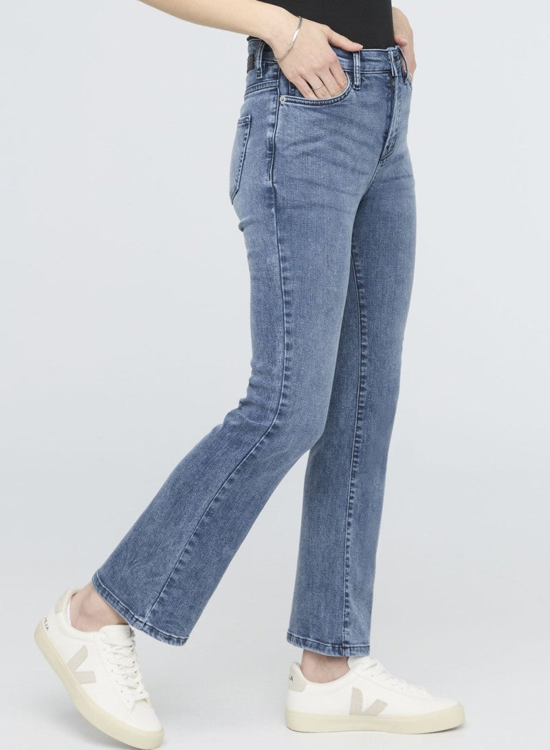 No Sweat Denim High-Rise Kick Flare Jeans, 26" Inseam - Womens - textured indigo 1