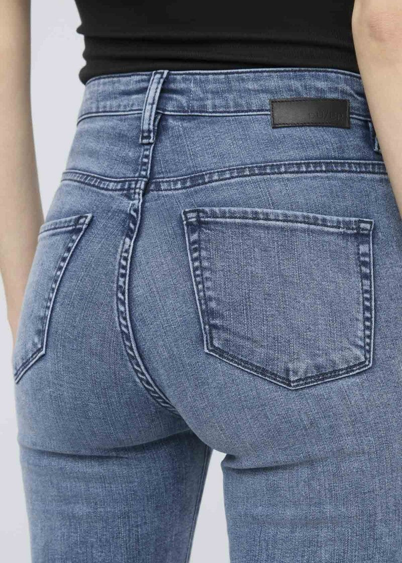 No Sweat Denim High-Rise Kick Flare Jeans, 26" Inseam - Womens - textured indigo 1