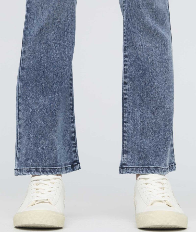 No Sweat Denim High-Rise Kick Flare Jeans, 26" Inseam - Womens - textured indigo 1