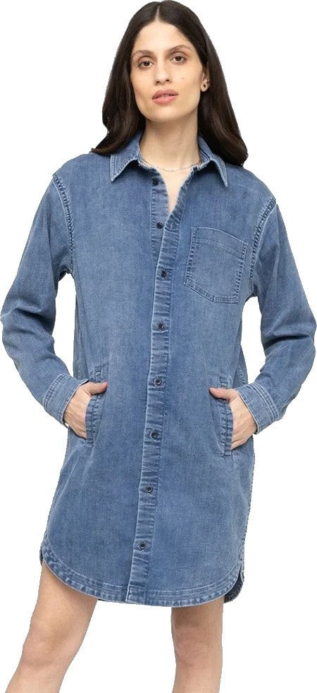 Performance Denim Lite Shirt Dress - Womens - washed indigo 1