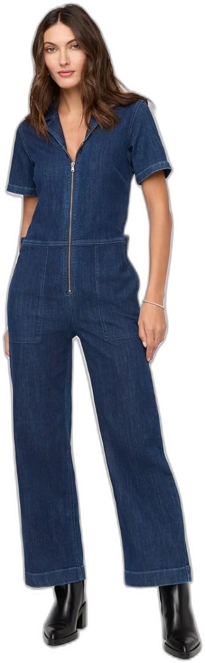 Performance Denim Short Sleeve Jumpsuit - Womens - dark stone 1