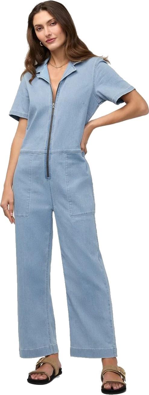 Performance Denim Short Sleeve Jumpsuit - Womens - desert blue 1