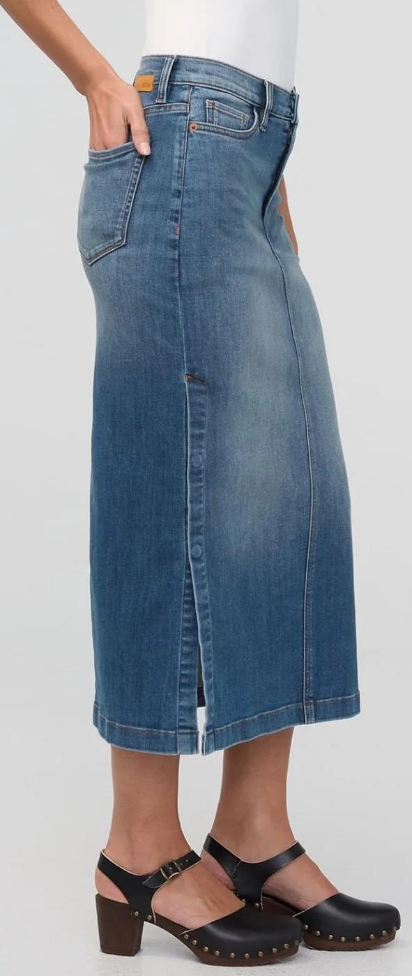 Performance Denim Slit Skirt - blue ash 1