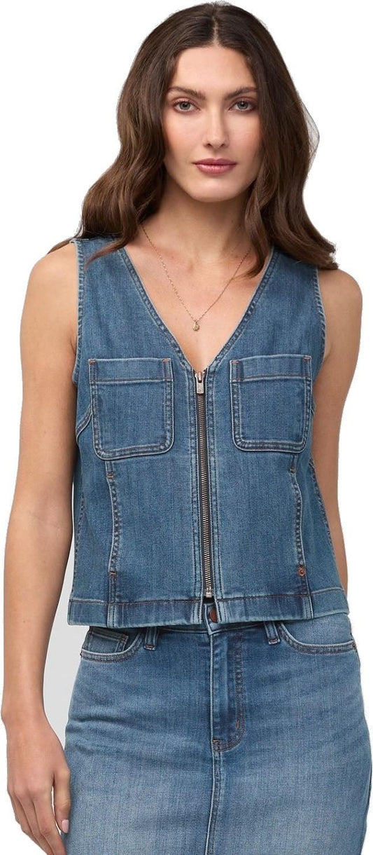Performance Denim Zip Front Vest - Womens - blue ash 1